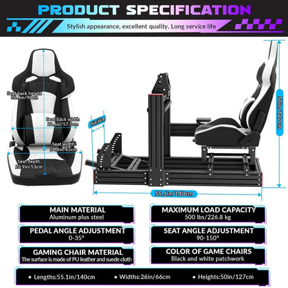 Racing Simulator Cockpit: Elite Series Racing Seat, Adjustable Wheel Mount, Fits Logitech/Fanatec (No Wheel/Pedals/Shifter)