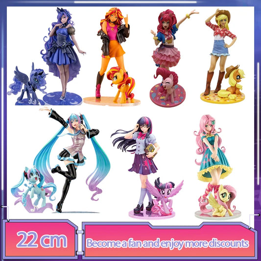 My Little Pony Bishoujo Anime Figure Kawaii Applejack Rainbow Dash Bishoujo Rarity Sunset Shimmer Figurines