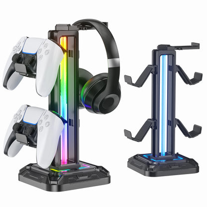 RGB Gaming Controller Stand with 9 Light Modes Headset Holder