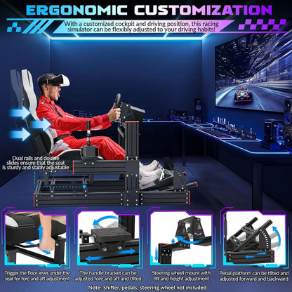 Racing Simulator Cockpit: Elite Series Racing Seat, Adjustable Wheel Mount, Fits Logitech/Fanatec (No Wheel/Pedals/Shifter)