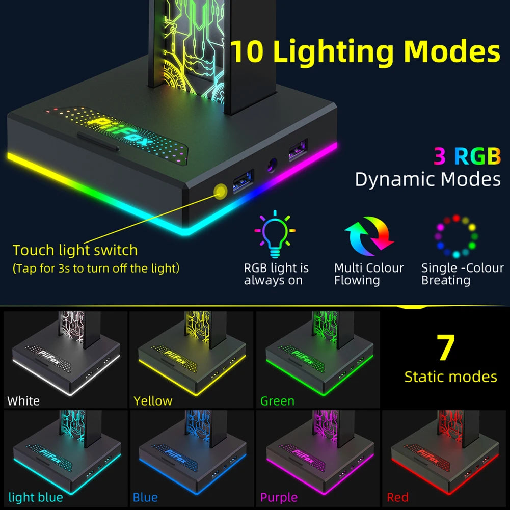 RGB Gaming Headphone Stand 10 Lighting Effects Headphone Stand