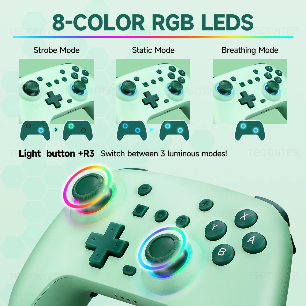 RGB Gaming Controller for Nintendo Switch/ OLED/ Lite/ Steam/ Android Gamepad