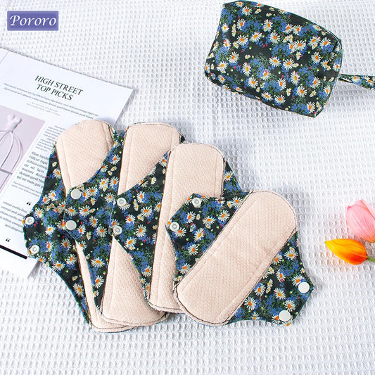Reusable Sanitary  Napkins Washable Cotton Panty Liners Soft Cloth Menstrual Pads  4pcs Pads with 1pc Mini Wet Bag