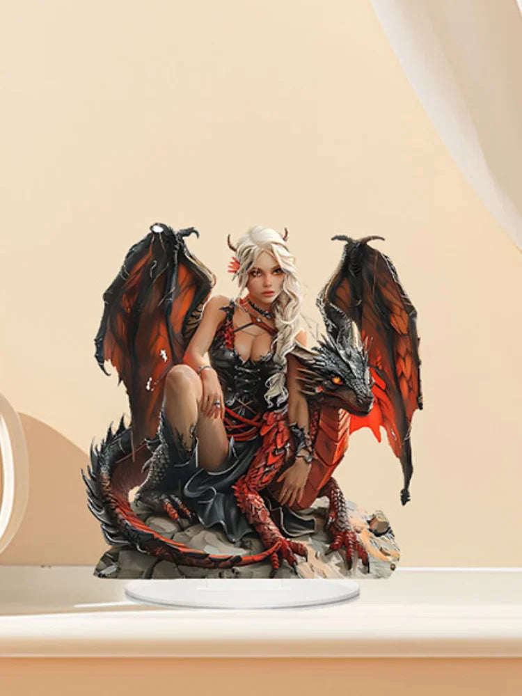 Acrylic Enchantress & Red Dragon Figurine