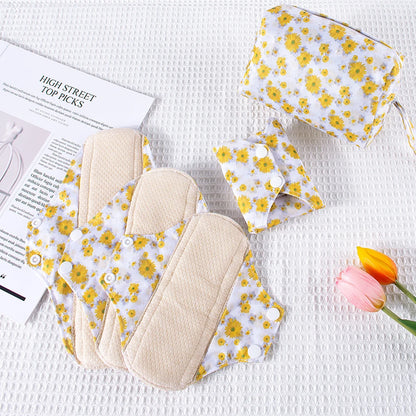 Reusable Sanitary  Napkins Washable Cotton Panty Liners Soft Cloth Menstrual Pads  4pcs Pads with 1pc Mini Wet Bag
