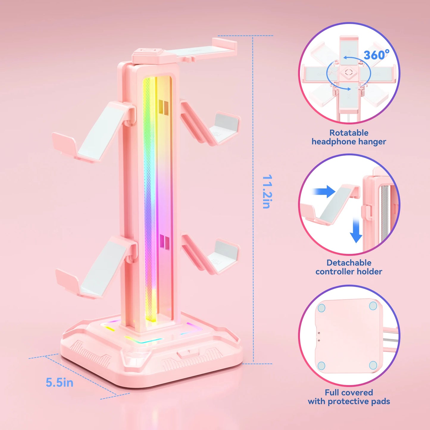 RGB Gaming Controller Stand with 9 Light Modes Headset Holder