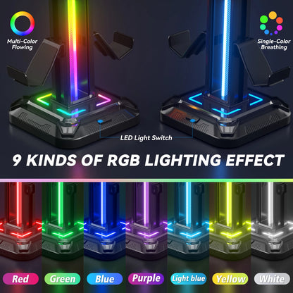 RGB Gaming Controller Stand with 9 Light Modes Headset Holder