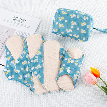 Reusable Sanitary  Napkins Washable Cotton Panty Liners Soft Cloth Menstrual Pads  4pcs Pads with 1pc Mini Wet Bag