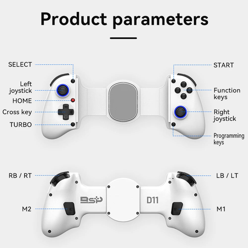 D11S Extendable Gaming Controller Hall Trigger BT 5.2 with Cooling Fan/Programmable Back Buttons for Android/Apple IOS/SWITCH