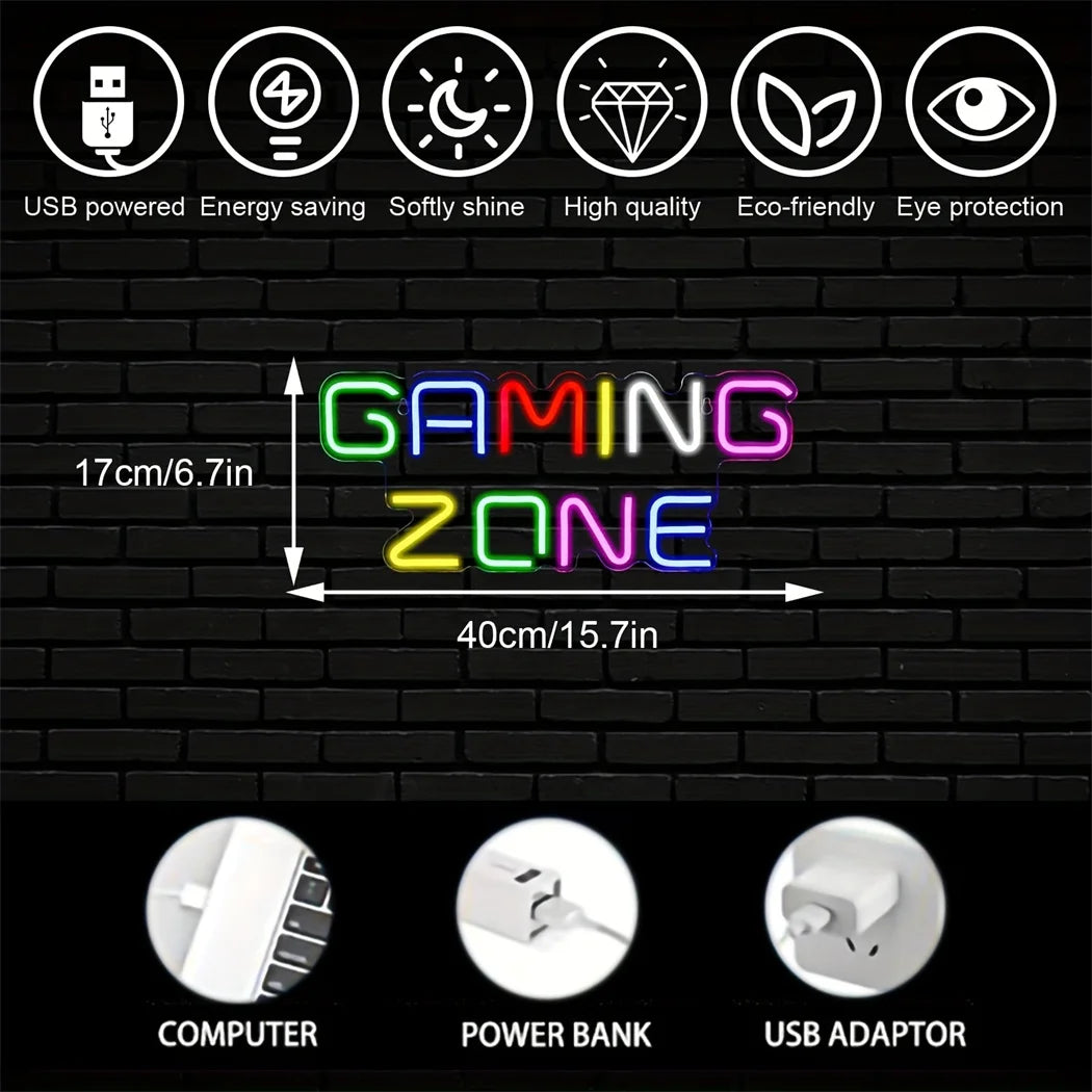 Gaming Zone Neon Sign USB Powered Gaming Room Wall Decoration