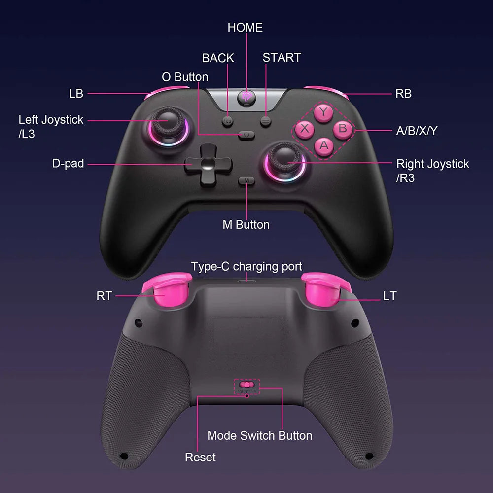 Wireless PC Gamepad Bluetooth Gaming Controller withTurbo RGB Hall Effect