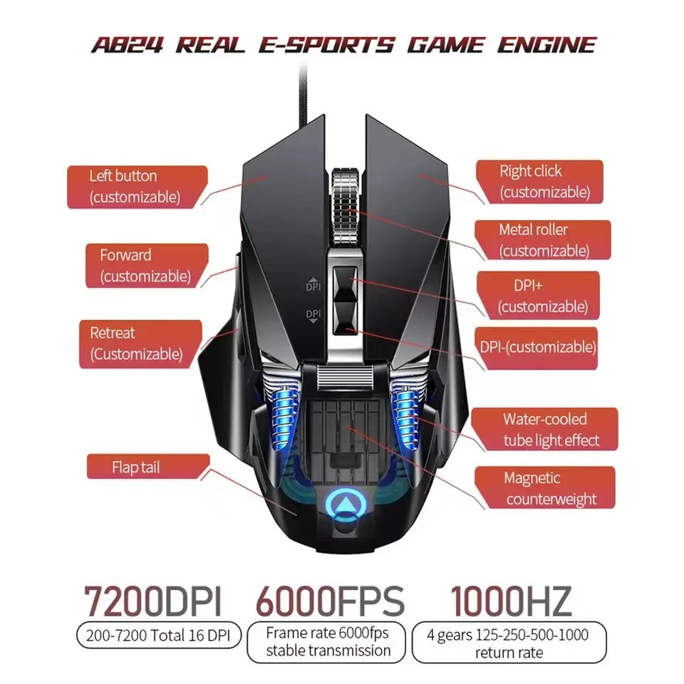 Wired Macro Programming Gaming Mouse Water-cooled light