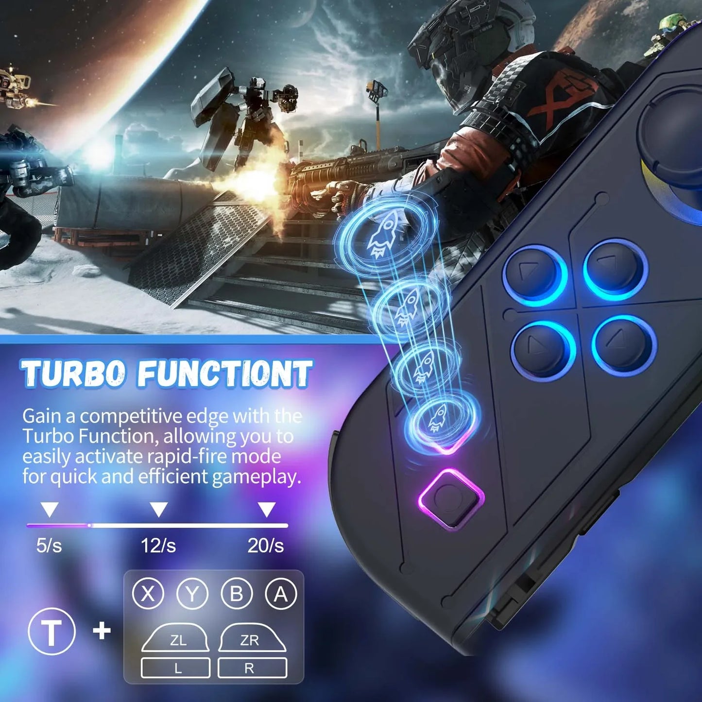 Wireless RGB Gaming Controller Grip Support Wake-Up And Turbo Function 6 Axis