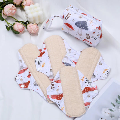 Reusable Sanitary  Napkins Washable Cotton Panty Liners Soft Cloth Menstrual Pads  4pcs Pads with 1pc Mini Wet Bag