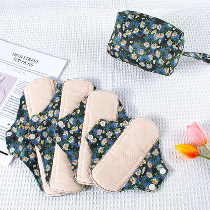 Reusable Sanitary  Napkins Washable Cotton Panty Liners Soft Cloth Menstrual Pads  4pcs Pads with 1pc Mini Wet Bag
