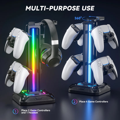 RGB Gaming Controller Stand with 9 Light Modes Headset Holder