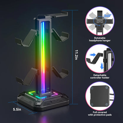 RGB Gaming Controller Stand with 9 Light Modes Headset Holder