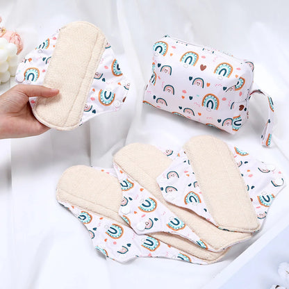 Reusable Sanitary  Napkins Washable Cotton Panty Liners Soft Cloth Menstrual Pads  4pcs Pads with 1pc Mini Wet Bag