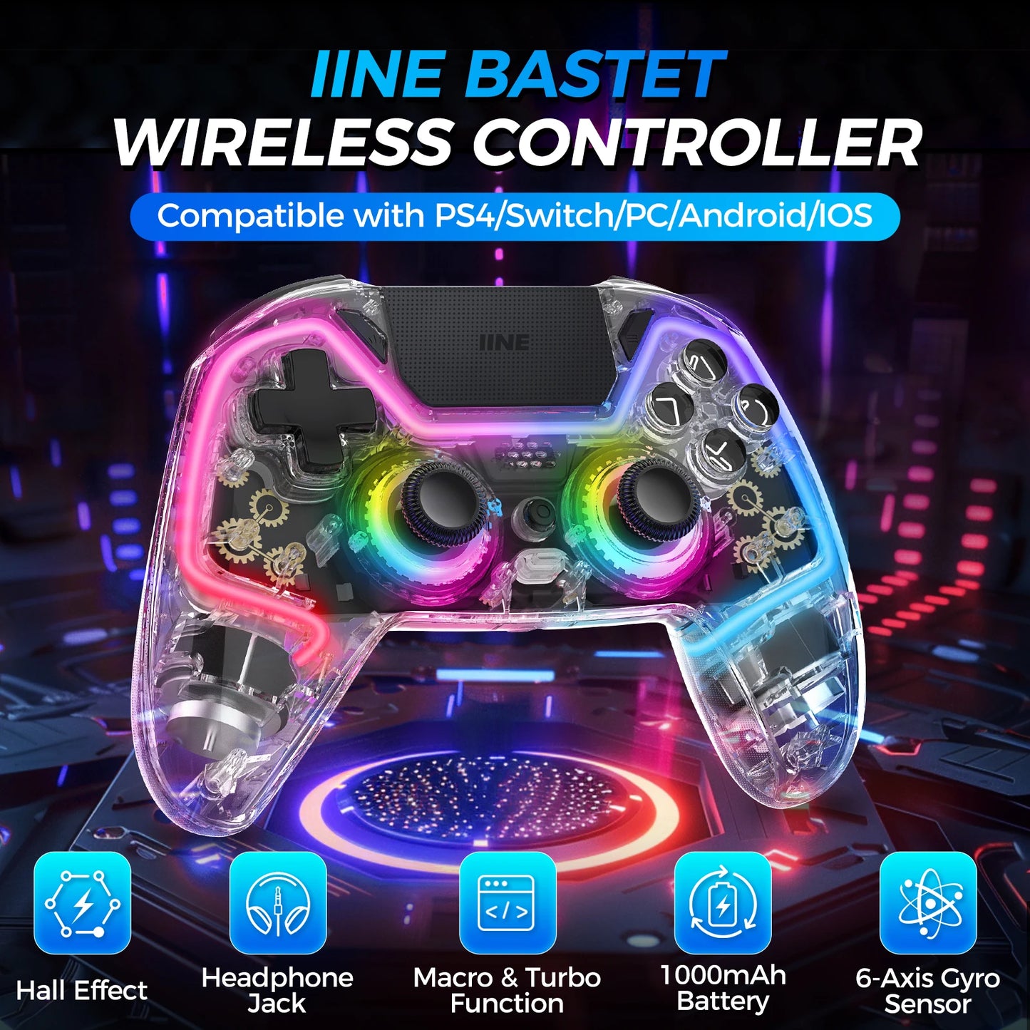 Wireless Gaming Controller Compatible with PS4/Switch/PC/Android/IOS