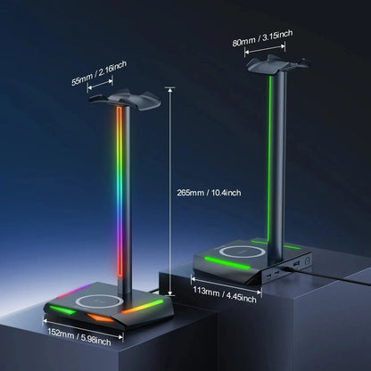 RGB Headset Stand Gaming Holder with Wireless Charger Base