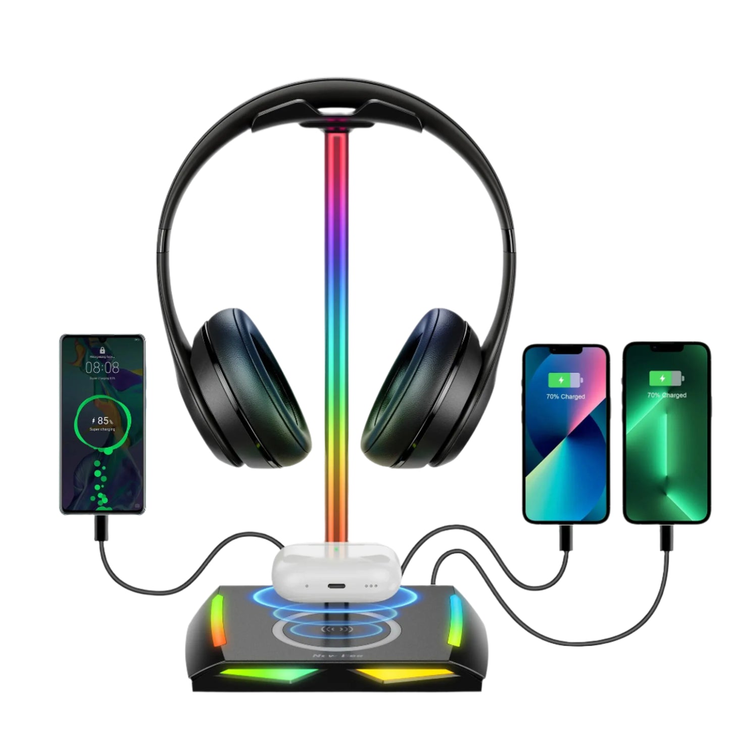 RGB Headset Stand Gaming Holder with Wireless Charger Base