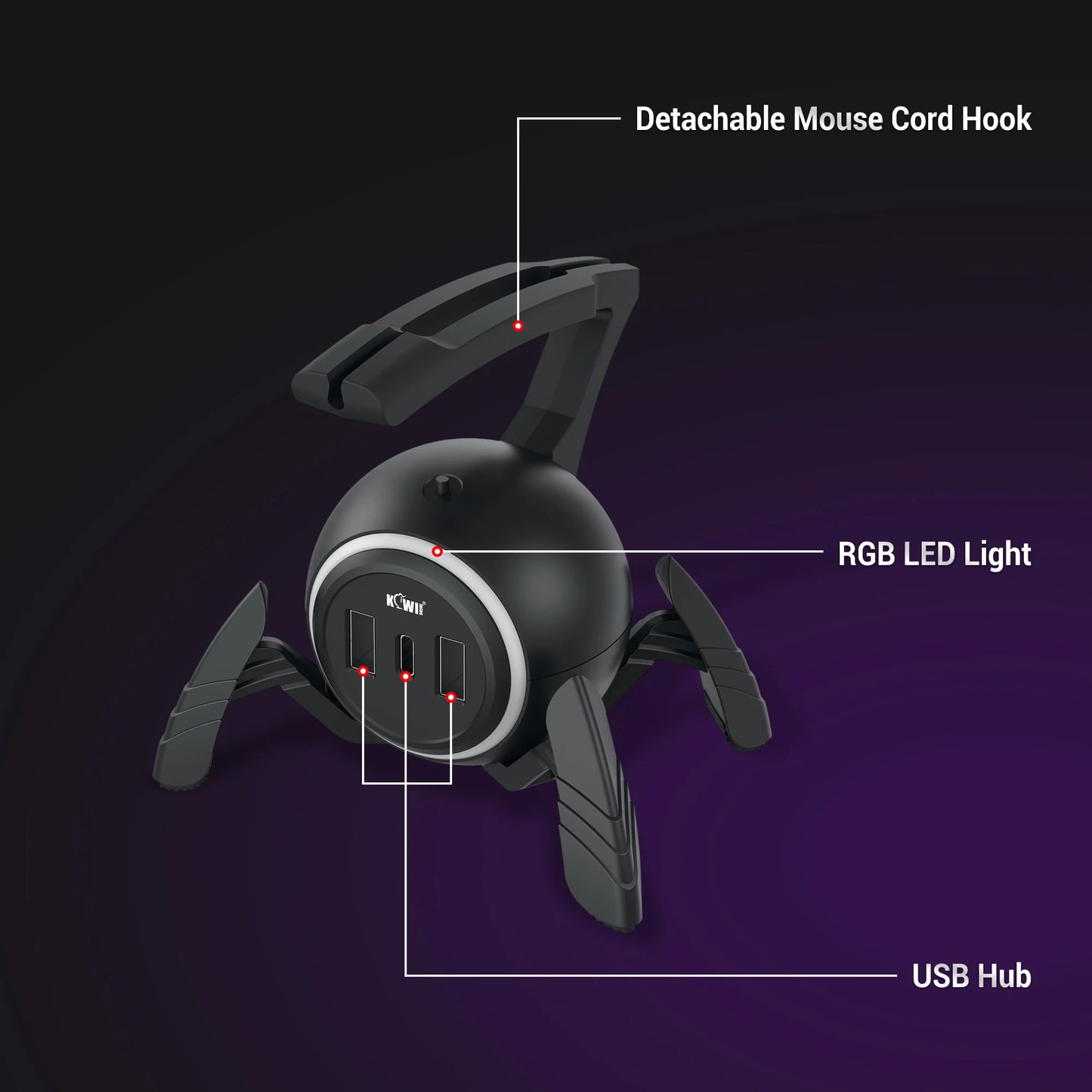 Mouse Cable Holder Cord Clip Wire Organizer With 3 USB Ports And RGB Light