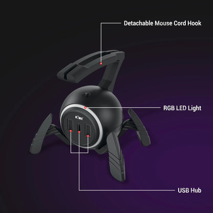 Mouse Cable Holder Cord Clip Wire Organizer With 3 USB Ports And RGB Light