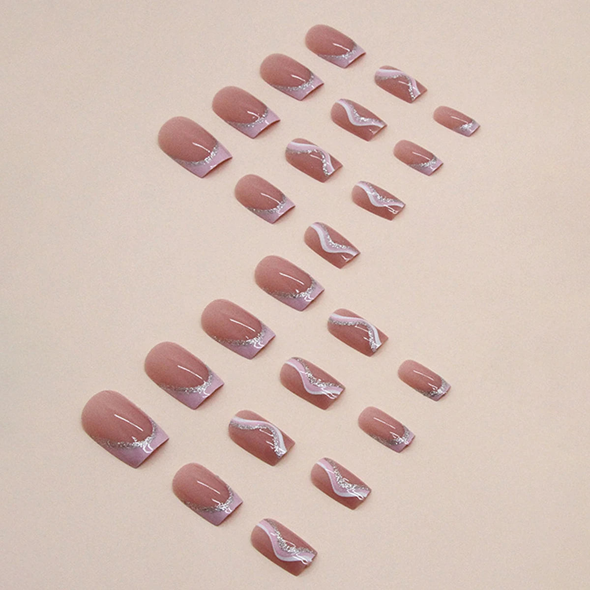 24 pieces of medium European style powder, sweet and sparkling pink lines, wearing nail pads&1 rubbing strip&1 jelly gel