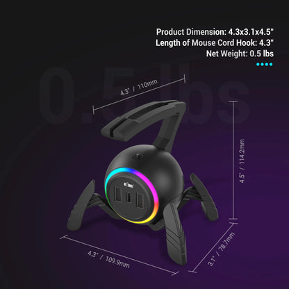 Mouse Cable Holder Cord Clip Wire Organizer With 3 USB Ports And RGB Light