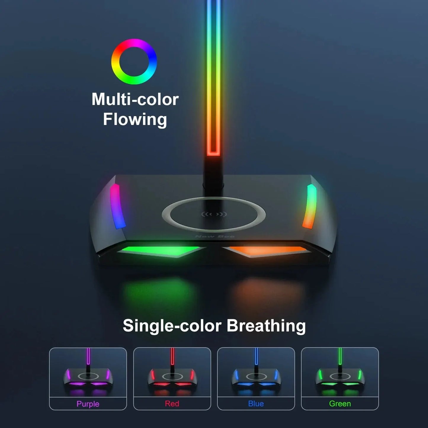 RGB Headset Stand Gaming Holder with Wireless Charger Base