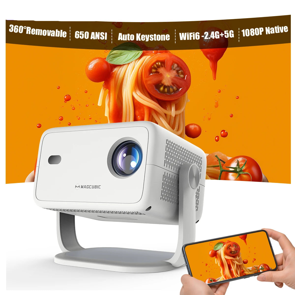 4K L018 Android 11 Projector, 650ANSI, Auto Focus, WiFi 6, 360° Rotate