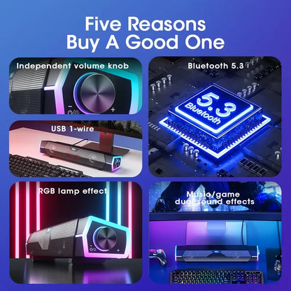 4D Computer Speakers Bluetooth 5.0 Wired Loudspeaker Surround Soundbar