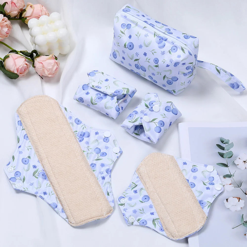 Reusable Sanitary  Napkins Washable Cotton Panty Liners Soft Cloth Menstrual Pads  4pcs Pads with 1pc Mini Wet Bag