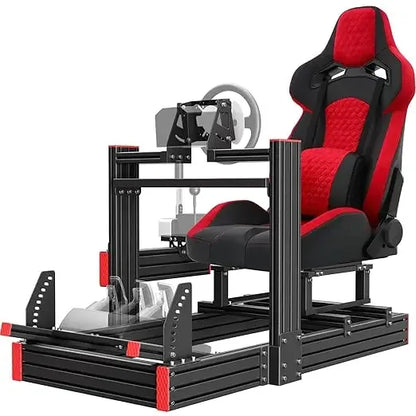 Racing Simulator Cockpit: Elite Series Racing Seat, Adjustable Wheel Mount, Fits Logitech/Fanatec (No Wheel/Pedals/Shifter)