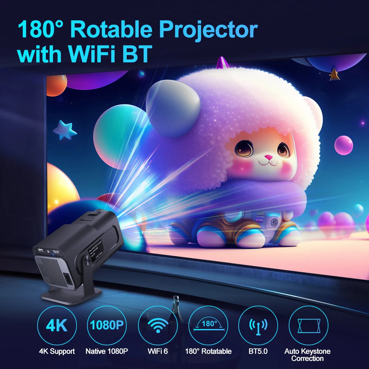 Cinema portable Projector 4K Android 11 Dual Wifi6 BT5.0 1920*1080P