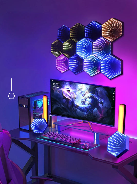 RGB 3D Hexagonal Mirror Tunnel Light LED Panel Light