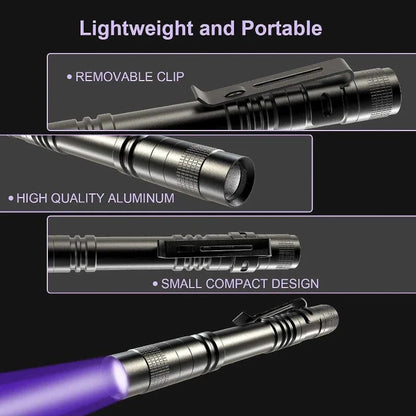 Portable UV Flashlight 365nm Ultraviolet Torch With Pen Clip