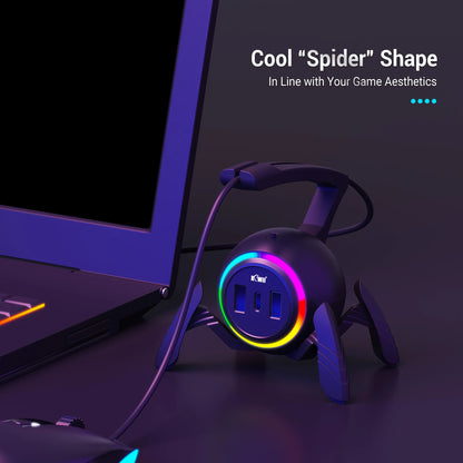 Mouse Cable Holder Cord Clip Wire Organizer With 3 USB Ports And RGB Light