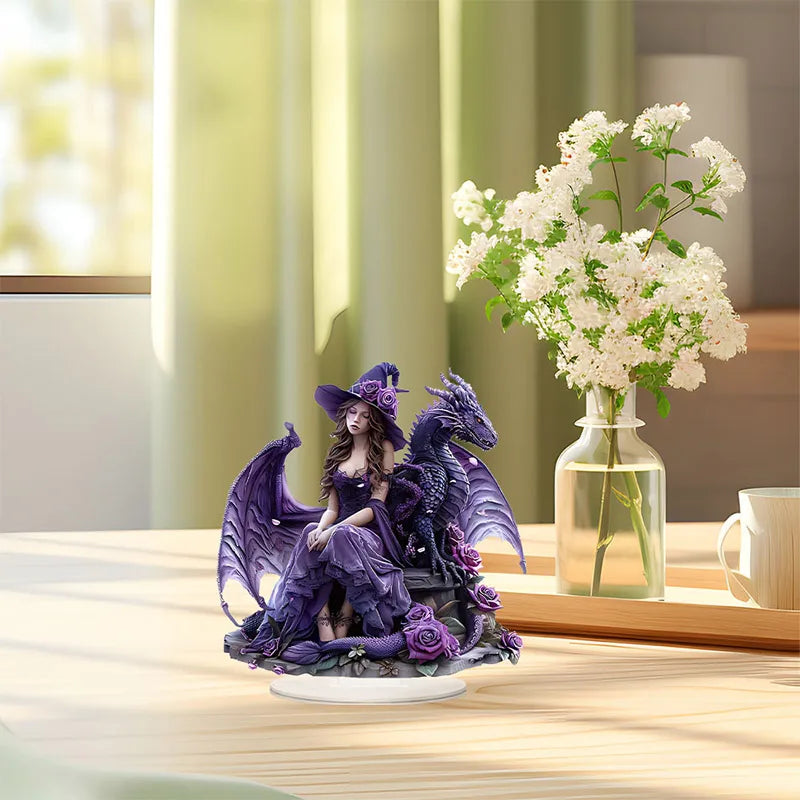 Acrylic Enchantress & Red Dragon Figurine