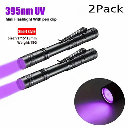 Portable UV Flashlight 365nm Ultraviolet Torch With Pen Clip