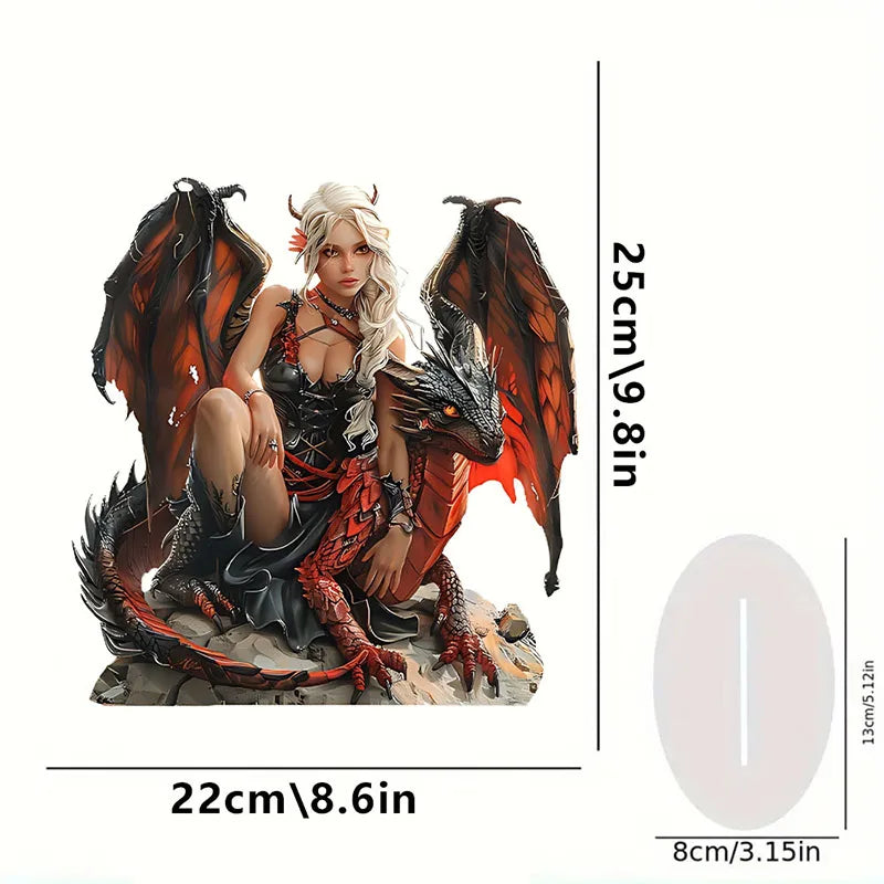 Acrylic Enchantress & Red Dragon Figurine