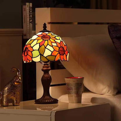 8" Tiffany Style Table Lamp, Sunflower Stained Glass Lamp