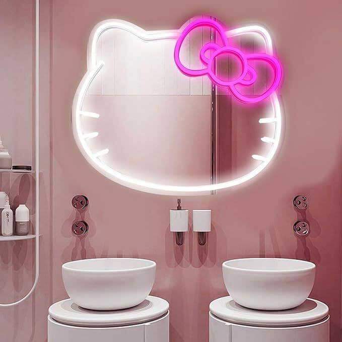 Anime Hello Kitty Bedroom LED Light Mirror Wall Decoration