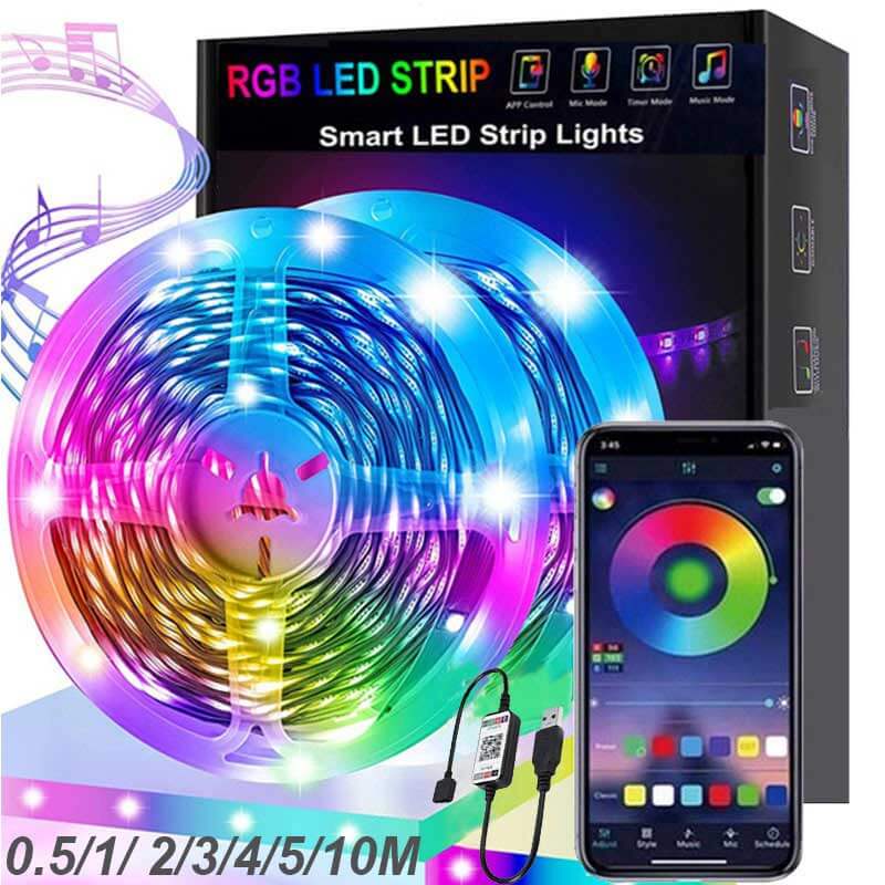 32.8FT RGB LED Strip Lights With 5v USB Bluetooth 5050