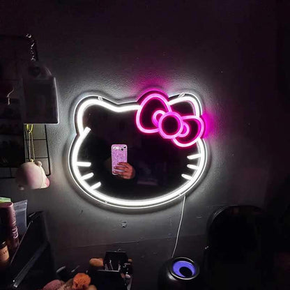 Anime Hello Kitty Bedroom LED Light Mirror Wall Decoration