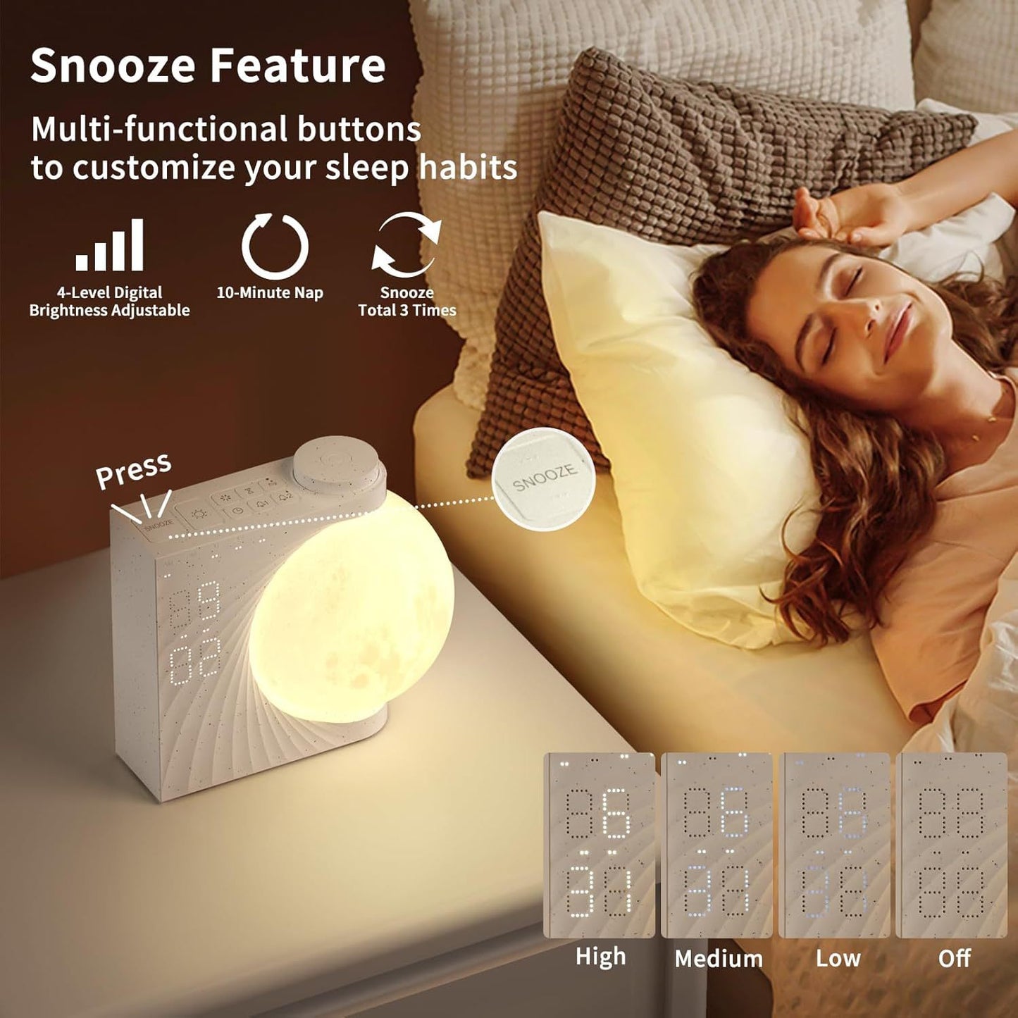 TYPE-C MoonLamp with Daylight Alarm Clock, RGB 8-Color Moonlight (Energy Class A)