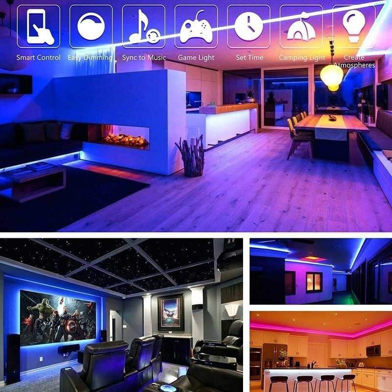 32.8FT RGB LED Strip Lights With 5v USB Bluetooth 5050