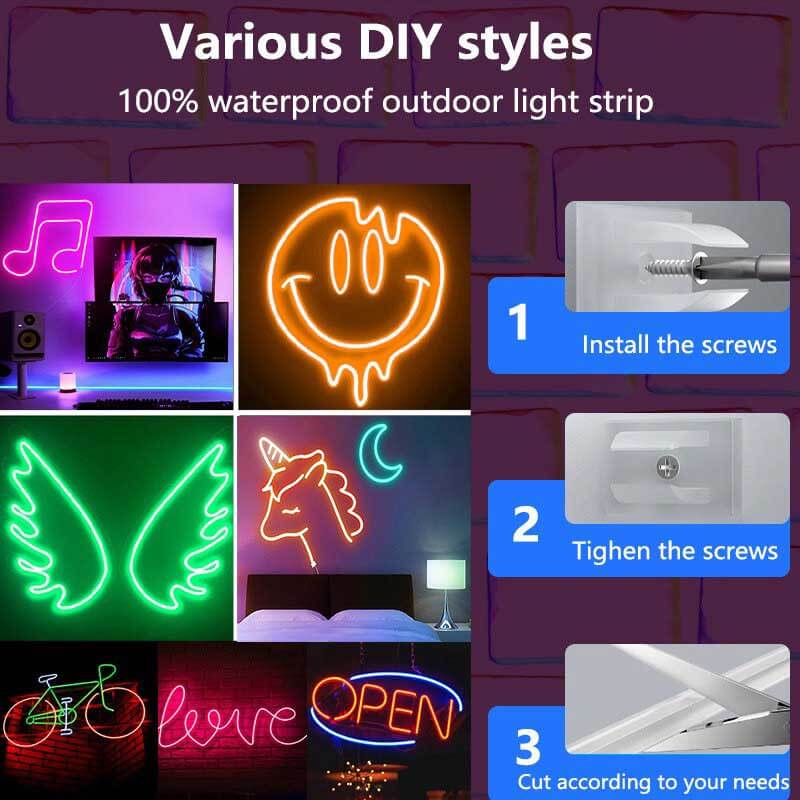 DIY Colorful Neon Strip Light with LED Flexible Light with USB