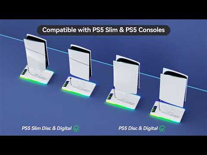 PS5 Stand with Cooling Fan, Headphone Hook & Gaming Controller Charging Station